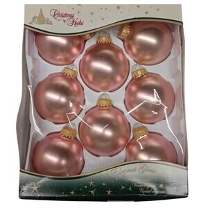 Set/8 Vintage Christmas By Krebs Designer 2.5" Glass Ball Ornaments Tuscany Rose